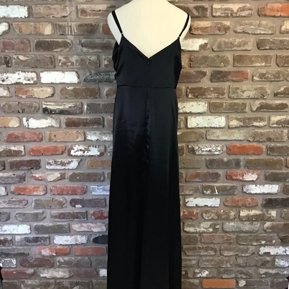 BIRDY GREY Women's Black Satin CATHERINE V-Neck Ruched Sleeveless Dress L - Picture 3 of 8